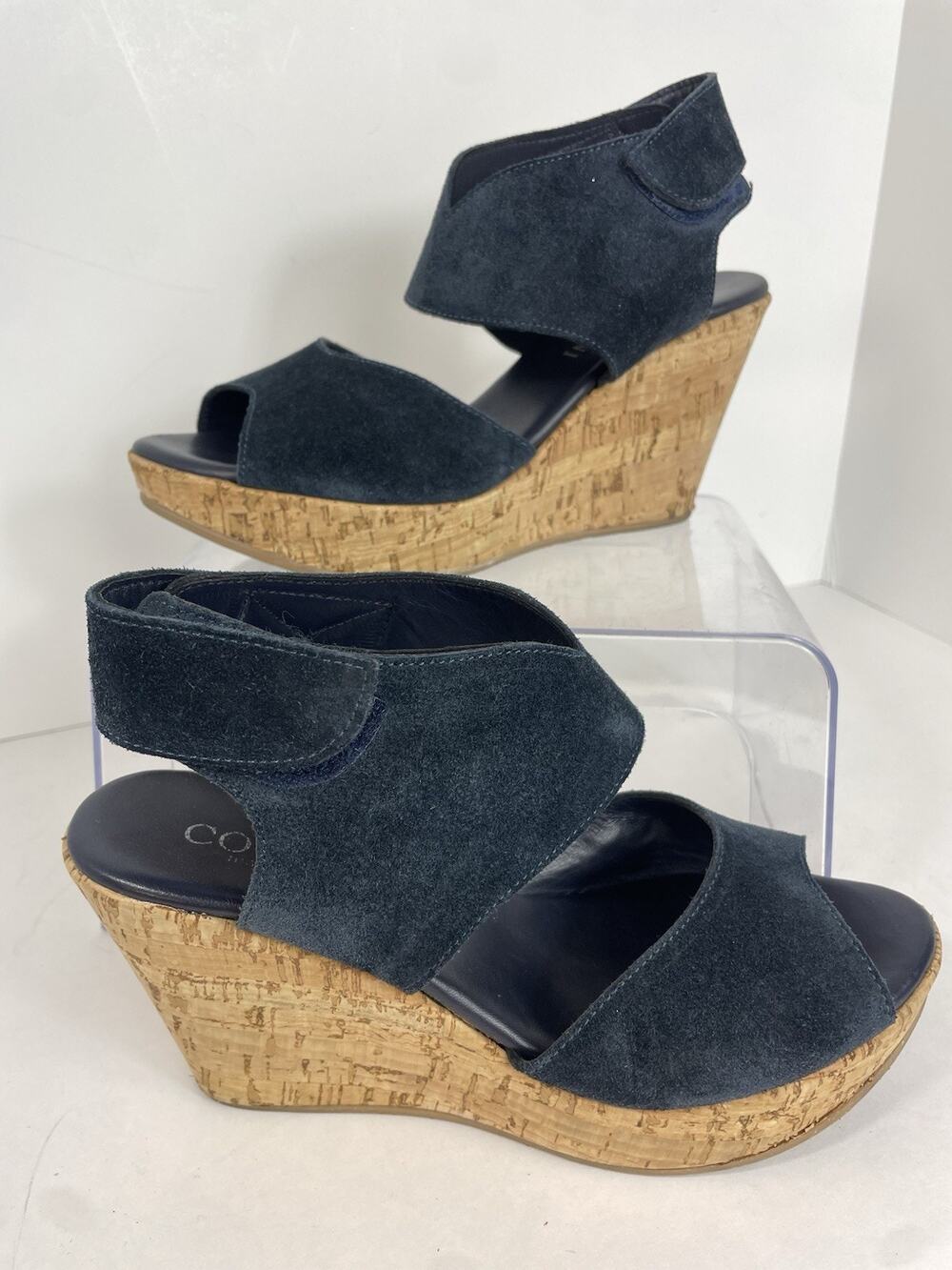 Cordani Womens Sandal Sz EU 37 US 6.5 Blue Suede Slingback Wedge Platform Shoe